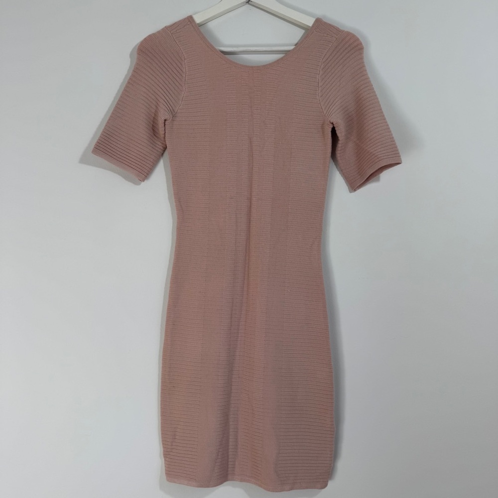 Guess Blush Pink Ribbed Knit Bodycon Short Sleeve Dress Size Small‎ Minimalist